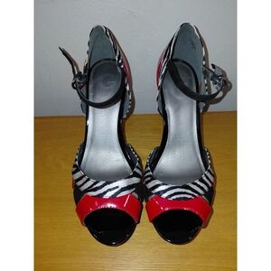 G by Guess Red Patent Black Zebra Platform Peek A Boo Shoes Women's Size 10 M